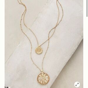 Medallion double Pendant Necklace Layered Emblem Necklace